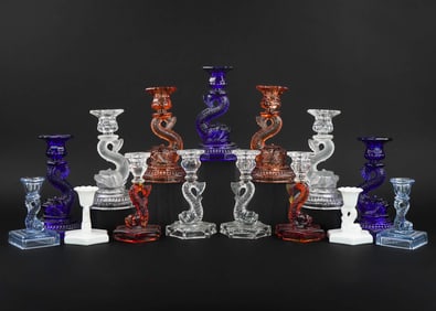 15 Dolphin Stem Multicolored Glass Candlesticks