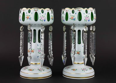 Pair of Emerald Cut To Clear Mantel Lusters