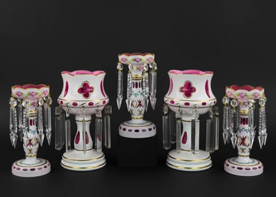 5 Cranberry Cut To Clear Mantel Lusters