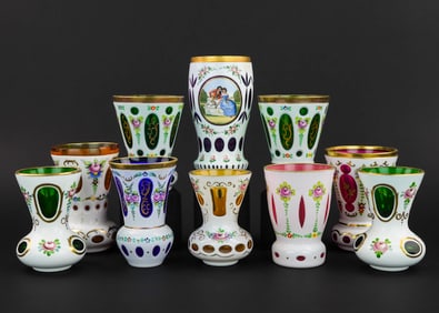 10 Bohemian Cased Cut To Clear Vases