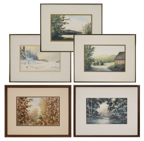 5 20th c Water Color Landscapes by D L Watkins