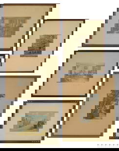5 Hand Colored Photographs: A group of 5 hand colored photographs including Wallace Nutting apple blossoms, David Davidson interior scene, Beach Studio Provincetown street scene with sailboat, Wallace Nutting interior scene with