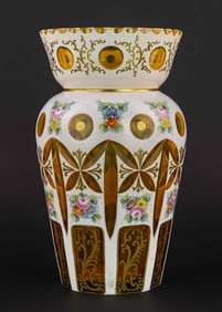 Bohemian Amber Cased Cut To Clear Bouquet Vase