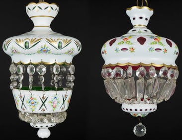 2 Bohemian Cased Cut To Clear Domed Chandeliers