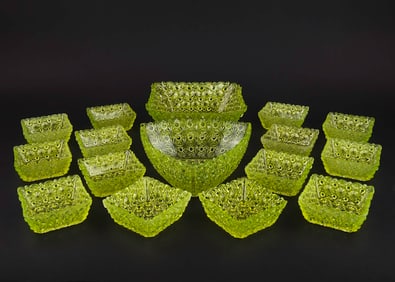 Daisy and Button Vaseline Pattern Glass Berry Set