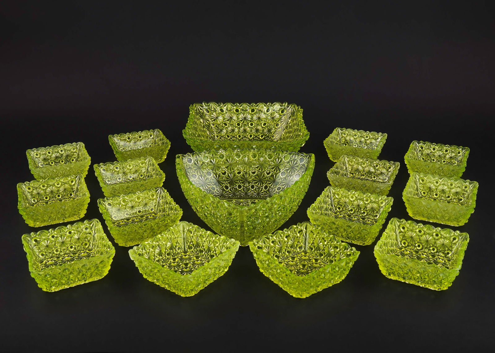 Daisy and Button Vaseline Pattern Glass Berry Set (1 of 5)