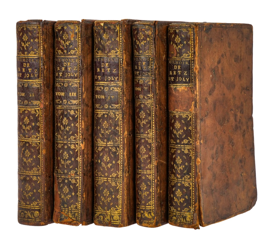 1751 Memoires De Claude Joli, in 5 Volumes: 1751 Memoires de Claude Joli, et De Madame La Duchesse De Nemours, Tome Troisieme. A Geneve, in 5 volumes. Original leather, some losses, fair condition. 5 1/2" x 3 1/4"