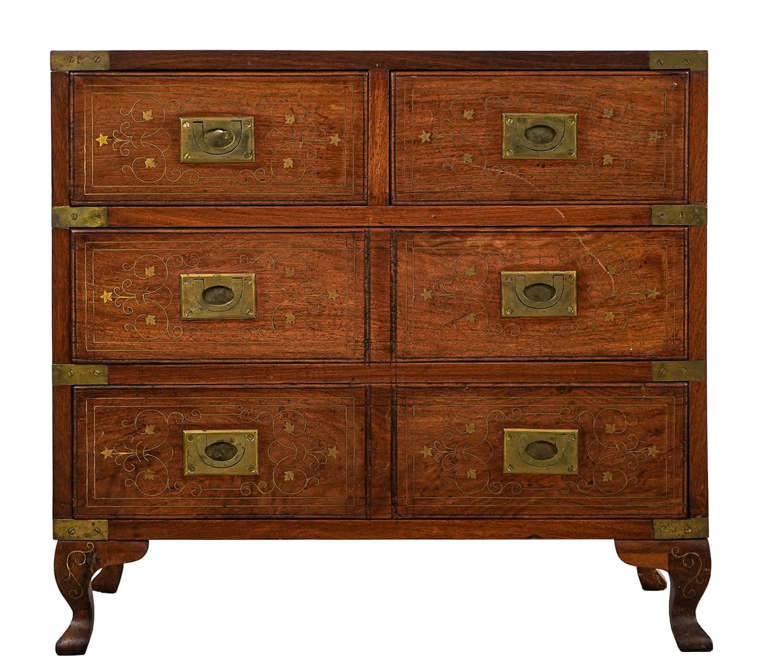 Mid 20th c Small Brass Inlaid Campaign Chest (1 of 5)