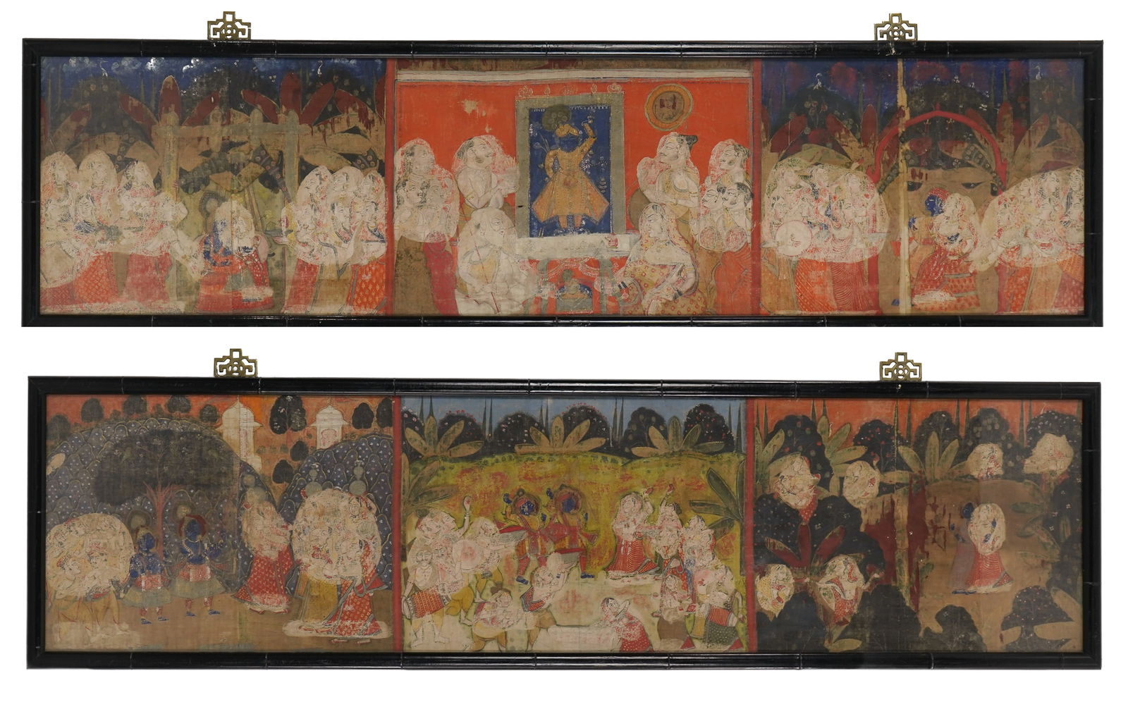 Pair of Indian Mughal era gouache on linen court paintings (1 of 7)