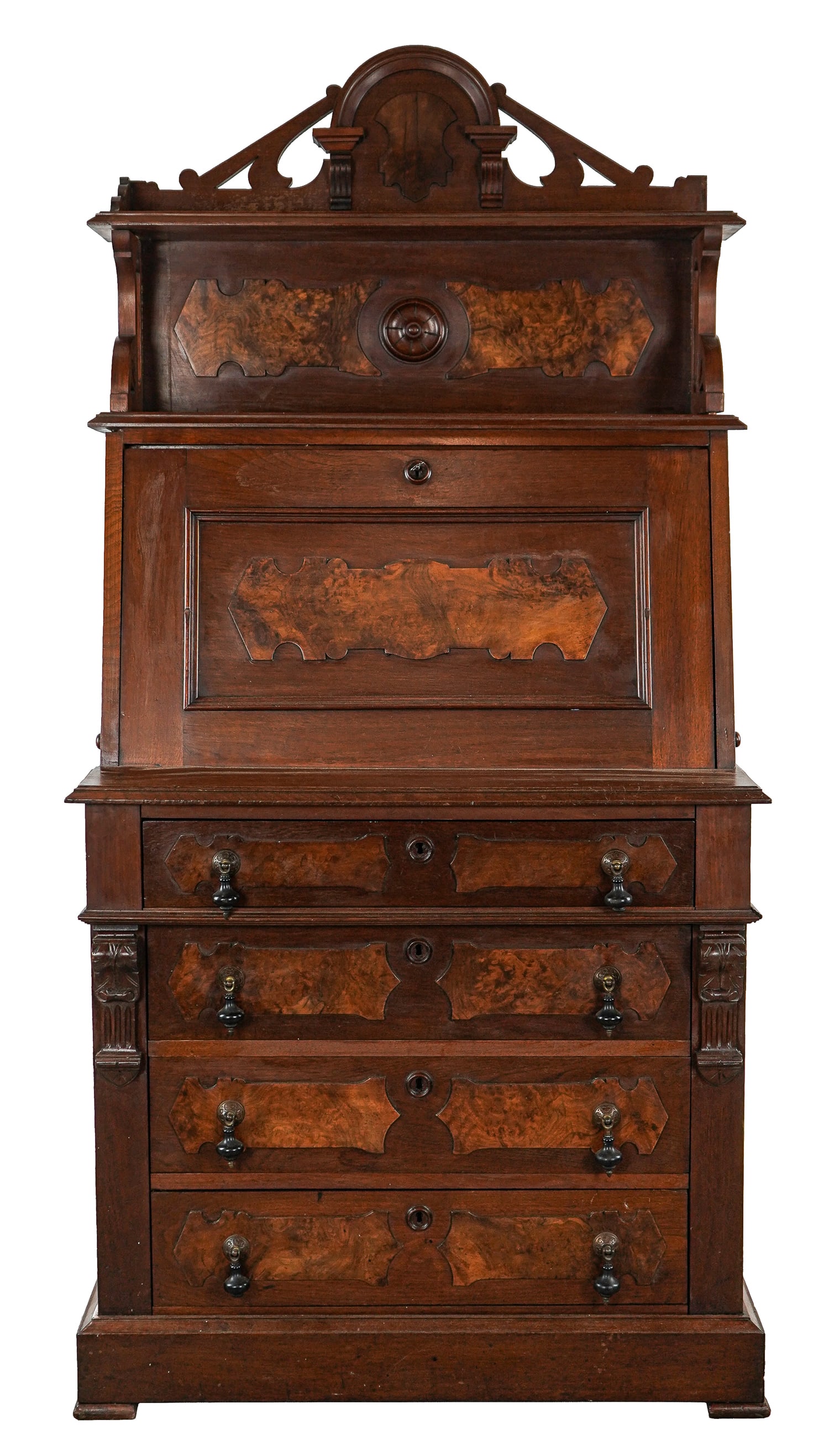 Victorian Walnut Writing slant front writing desk (1 of 8)