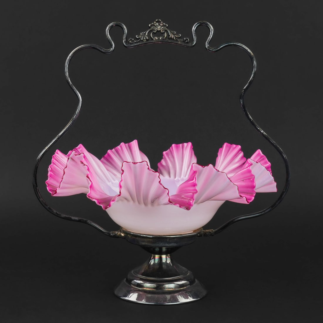 Victorian Pink Ruffled Brides Basket in SP Frame (1 of 6)