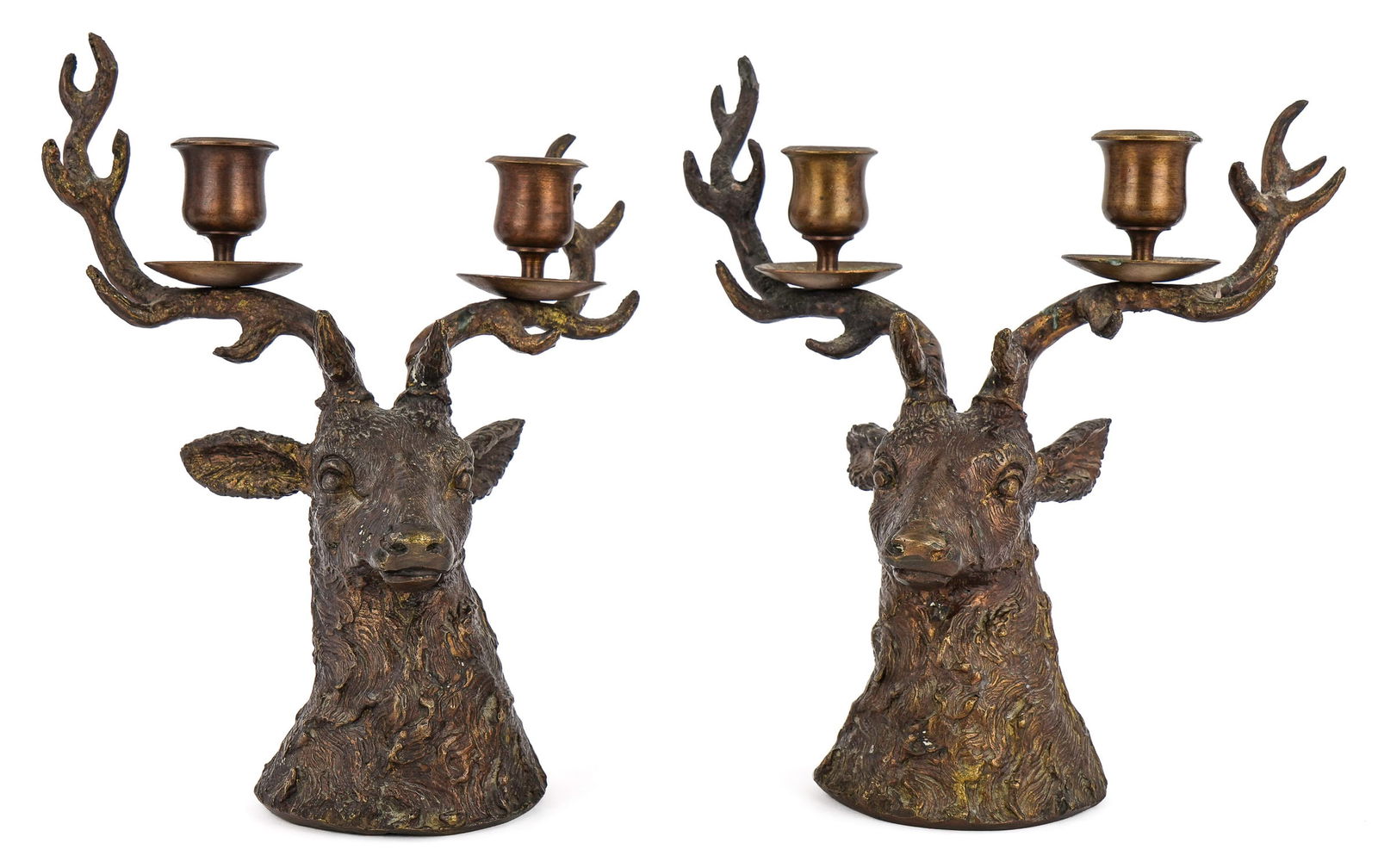 Patinated Bronze Stag Two-Light Candlesticks (1 of 6)