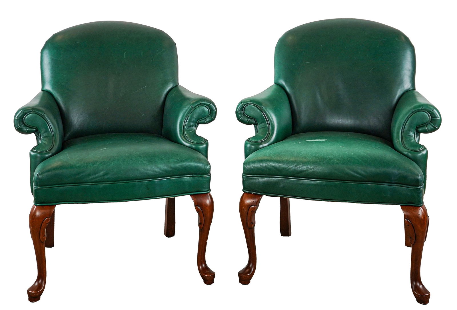Pair of Green Leather Armchairs (1 of 6)