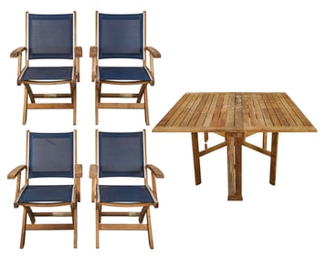 Contemporary Teak Patio Set with Table and Four Chairs