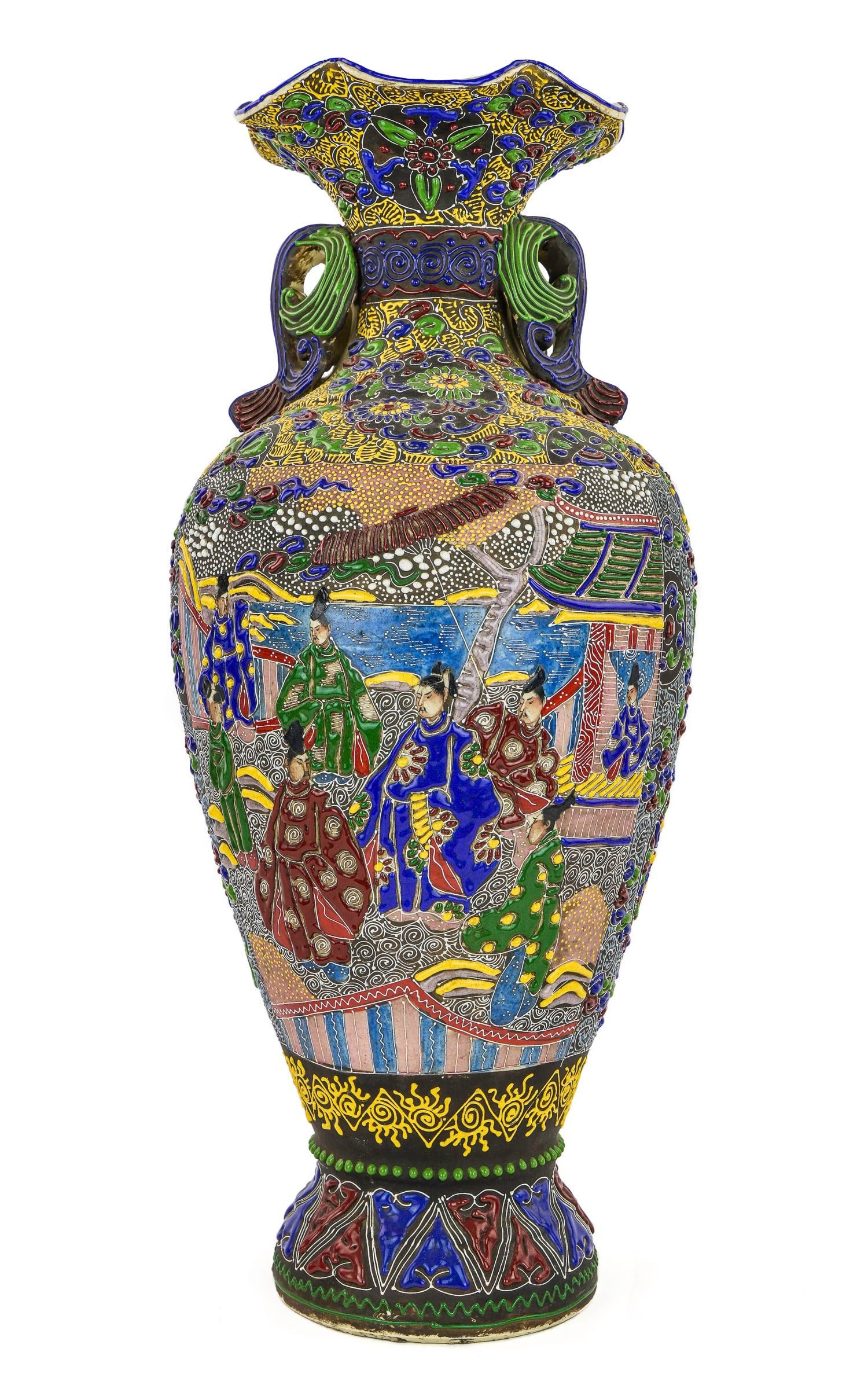 Large Japanese Moriage Satsuma Palace Vase (1 of 9)