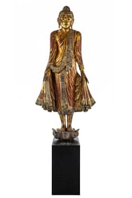 Antique Burmese Carved & Gilt Buddha