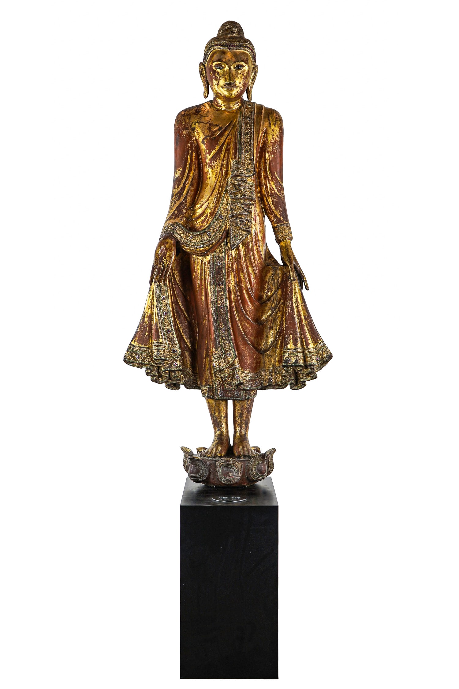 Antique Burmese Carved & Gilt Buddha