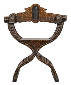 18th c Italian Walnut Inlaid Savenarola Chair