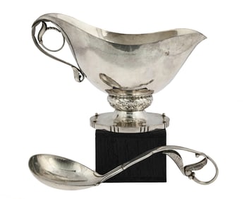Georg Jensen MCM Sterling Sauce Boat and Ladle