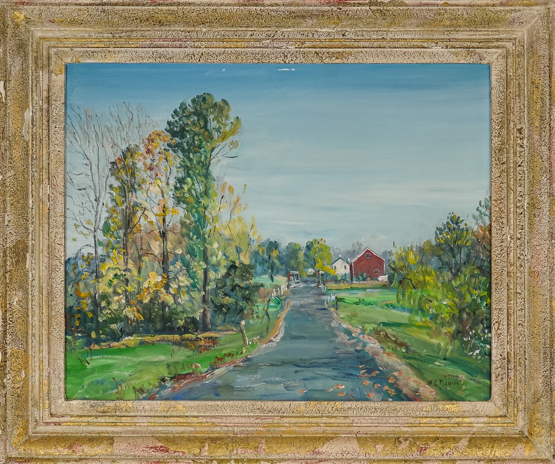 Walter Emerson Baum (AM 1884-1956) New Hope Street: Walter Emerson Baum (American 1884-1956) South Perkasie Road 16 x 20" 20 x 24" as framed