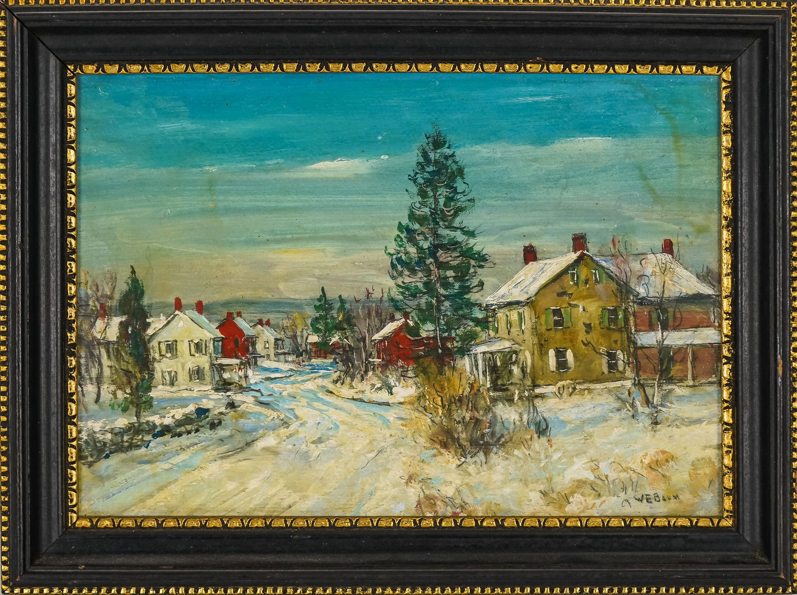 Walter Emerson Baum (AM 1884-1956) Keelersville PA: Walter Emerson Baum (American 1885-1956) Keelersville PA oil on board 6.5 x 9" 8 x 11" as framed.