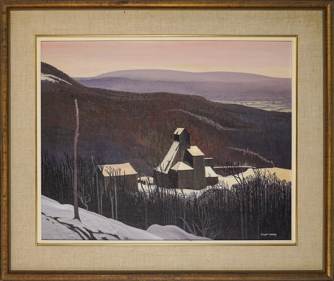 Dick Ferrier (CA 1929-2001) The Violet Mine: Dick Ferrier (Canadian 1929-2001) The Violet Mine oil on masonite signed lower right Identifed reverse - 24 x 30" 34 x 40" as framed.
