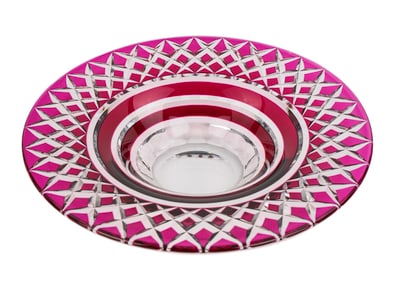 Val St Lambert Cranberry Cut To Clear Bowl