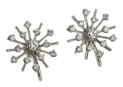 Pair of 14k White Gold & Diamond Earrings