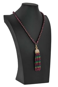 Ruby, Diamond, Sapphire, Emerald, Tassel Necklace