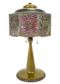 Early 20th c Slag Glass Panel Table Lamp