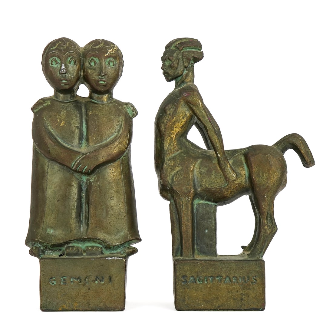 Fred Press MCM Zodiac Sculptures: Fred Press MCM Zodiac figures, Fred Press owner signed book Gladys Rockmore Davis "Pastel Painting", Contemporary Arts brochure for Fred Press sculpture busts, 2 Zodiac busts ht 9" each
