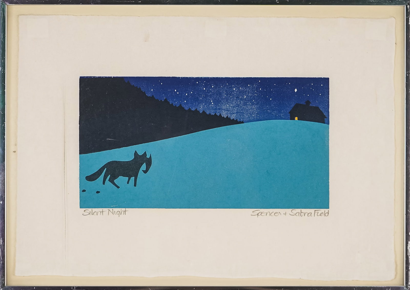Sabra Field (VT 1935-) Silent Night: Sabra Field (Vermont 1935-) Silent Night plate 5 x 9.5" 11 x 16" as framed.