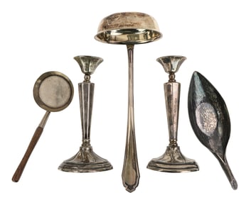 Chilean 900 Silver Candlesticks and Other Items