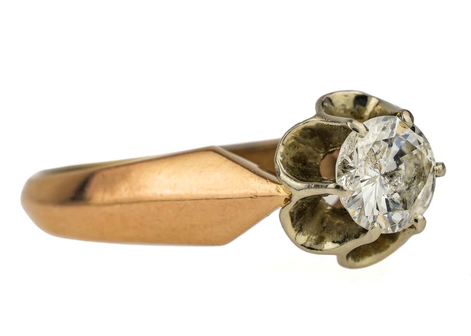 1 CT Antique Diamond Ring: 14k yellow gold ring set with a approx 1 ct round cut solitaire diamond. J-K SI2. Ring size 12. Antique ring.