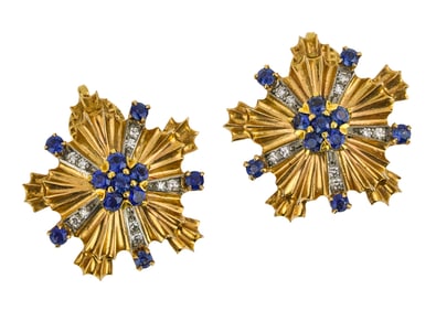 Vintage 14k Diamond & Sapphire Earrings