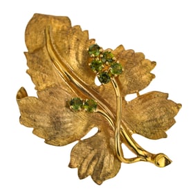 Dankner 14k & Tourmaline Leaf Brooch