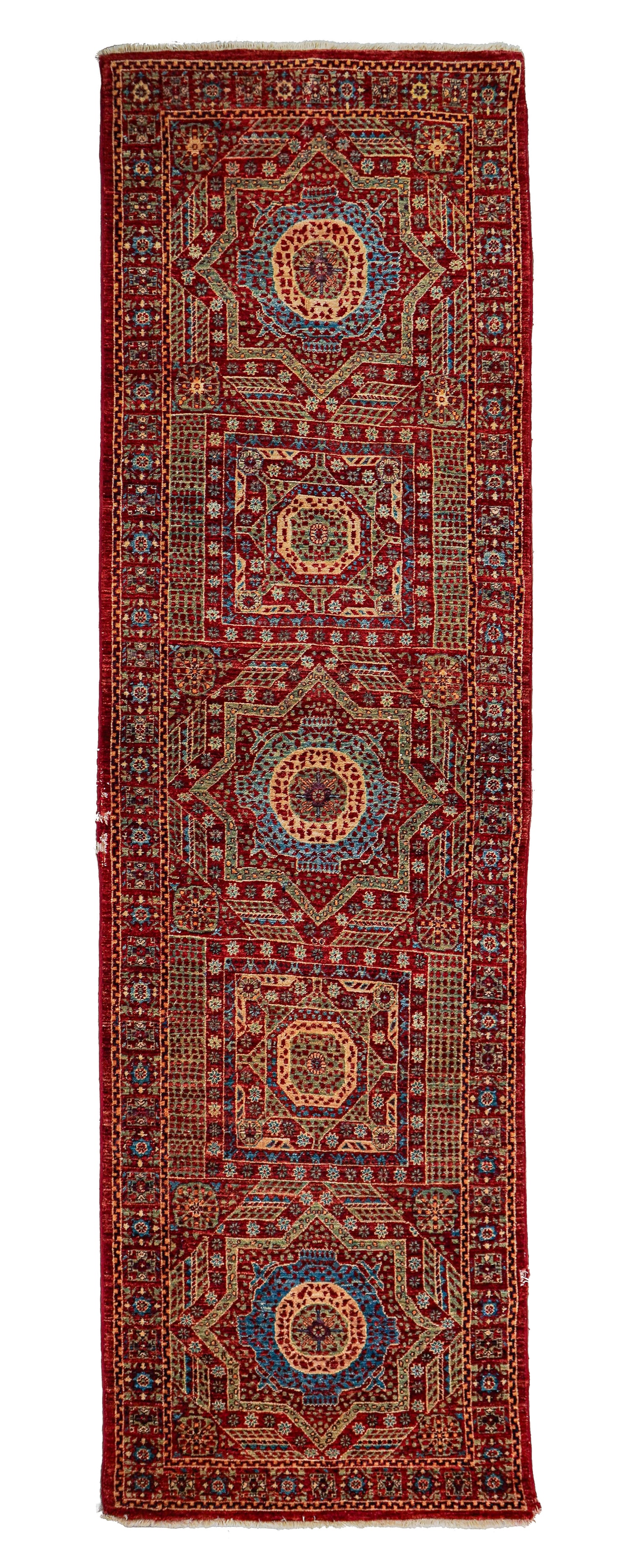 Turkish Memluk Wool & Silk Runner: Contemporary Turkish Memluk runner, wool & silk, 2' 9" x 9' 10"