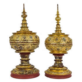 Antique Burmese Gilt Lacquer Offering Vessels