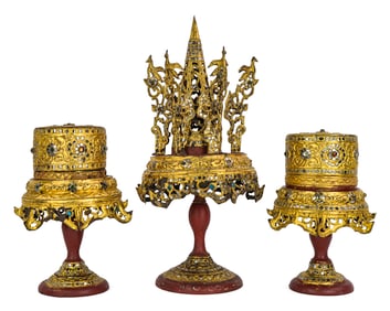 Antique Burmese Gilt Lacquer Betel Holders