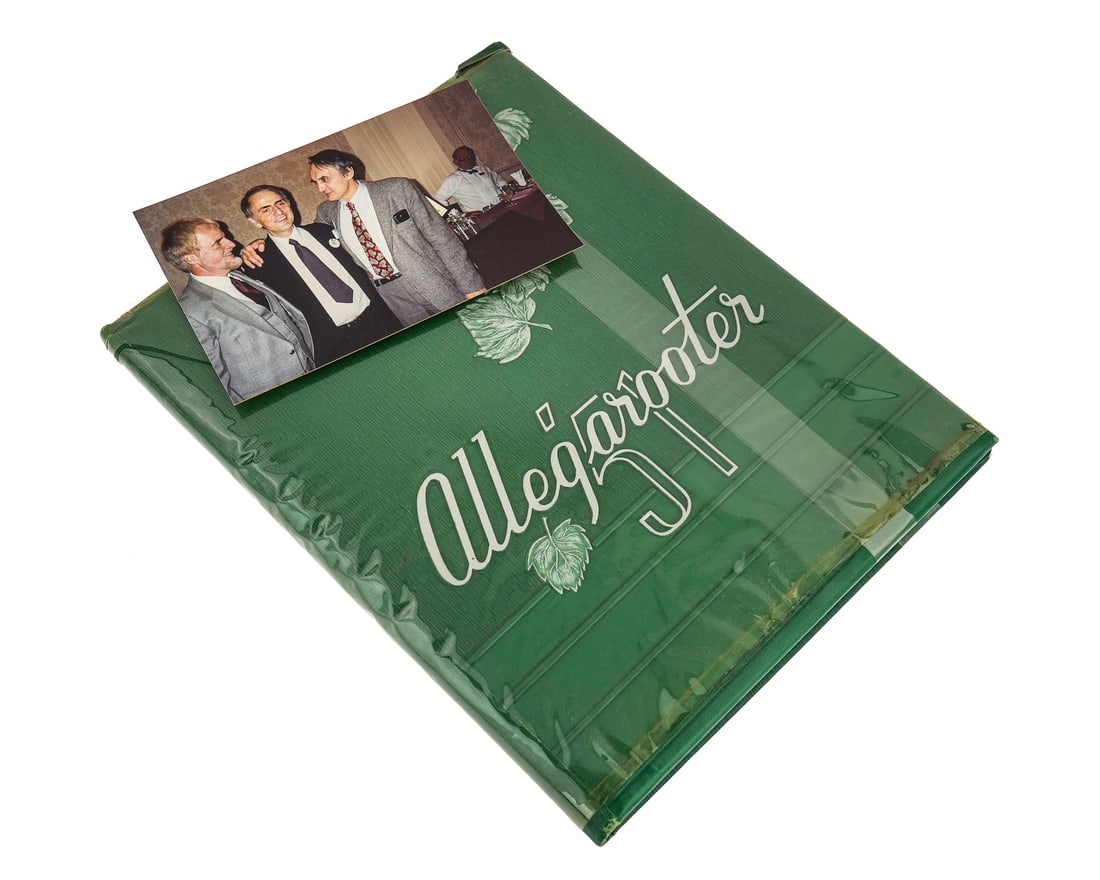 1951 Carl Sagan High School Yearbook: 1951 Rahway, NJ high school yearbook with Carl Sagan photos, Carl Sagan inscription to classmate and longtime friend Loren Schick and friend Jerry Smith at their 1991 40th year reunion and copy of let