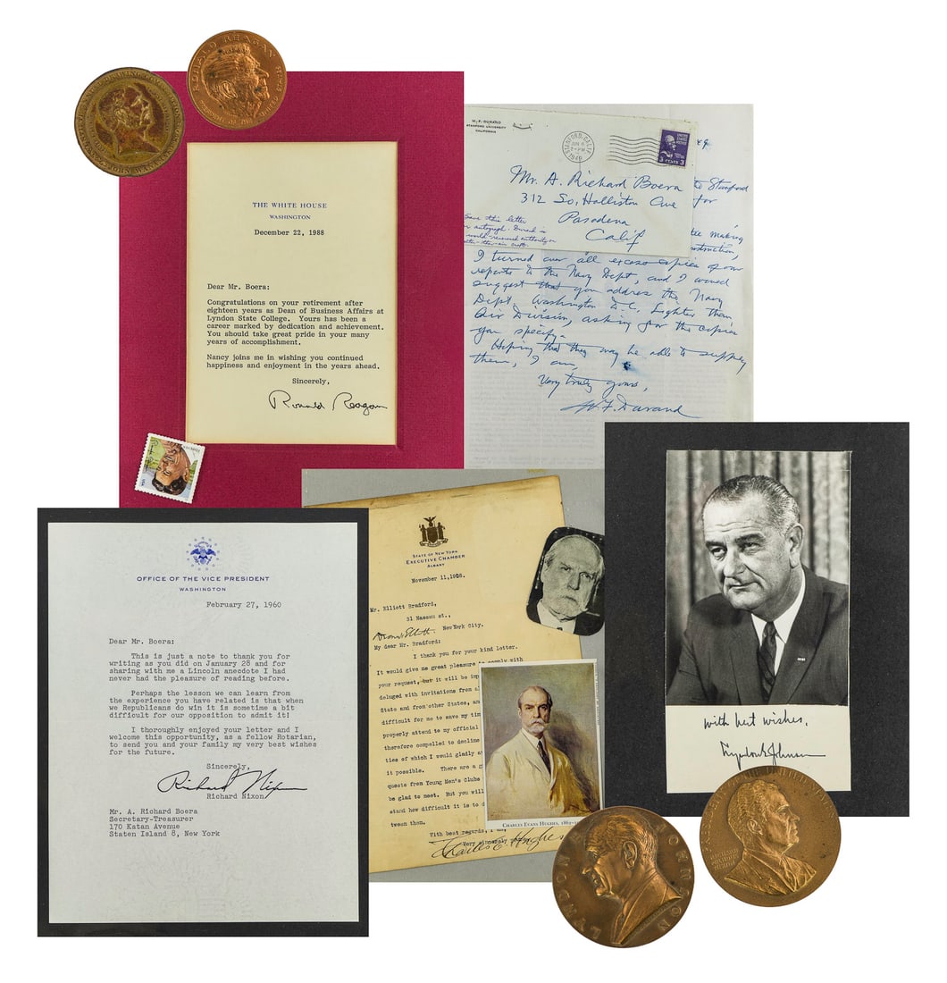 20th c American Political Figure Signature Collection: 20th c American Political Figure Signature Collection, including tls, ls, facsimile, and clipped signatures, to include LBJ, Richad Nixon, Chas Evans Hughes, Walter Mondale, Barbara Bush, george Bush,
