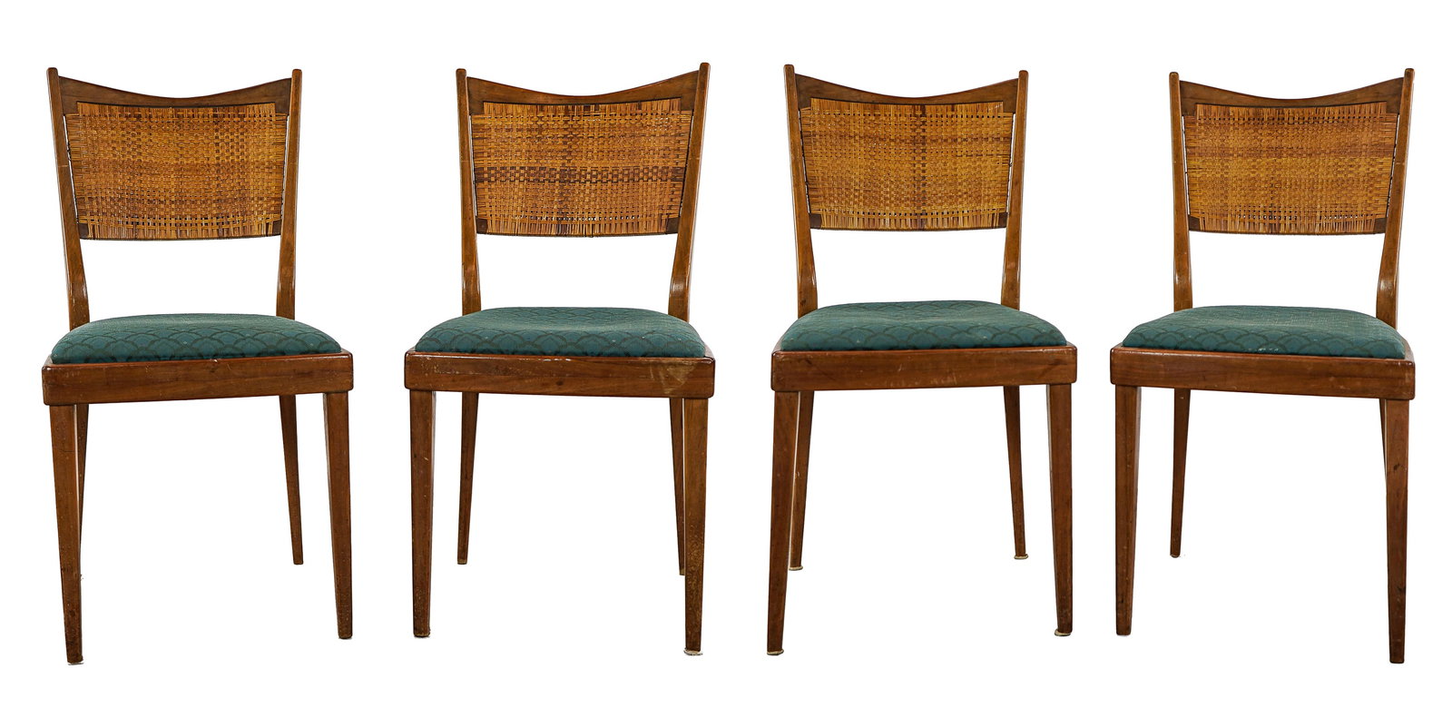 Set of 4 Mid-Century Side Chairs: Set of 4 Mid-Century modern side chairs. Cane backs, upholstered seats. Good original condition.