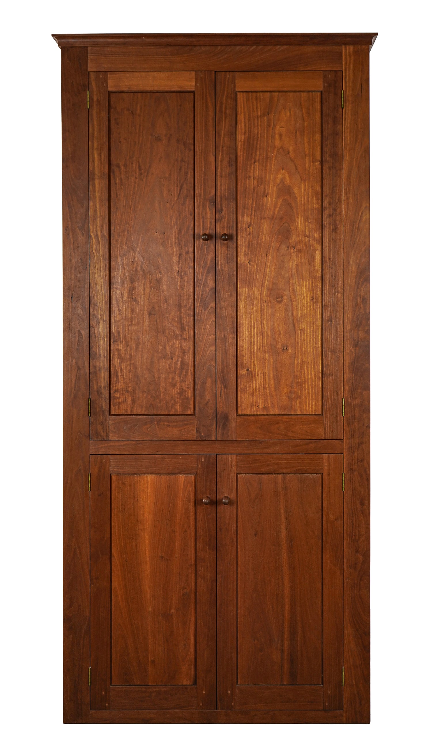 Thomas Moser Shaker Style Cupboard: Thomas Moser Shaker style cherry cupboard / armoire. Two doors over two doors. Upper section with one shelf and hanging bar. Lower section with 2 shelves. 36" x 21" d x 76" h.