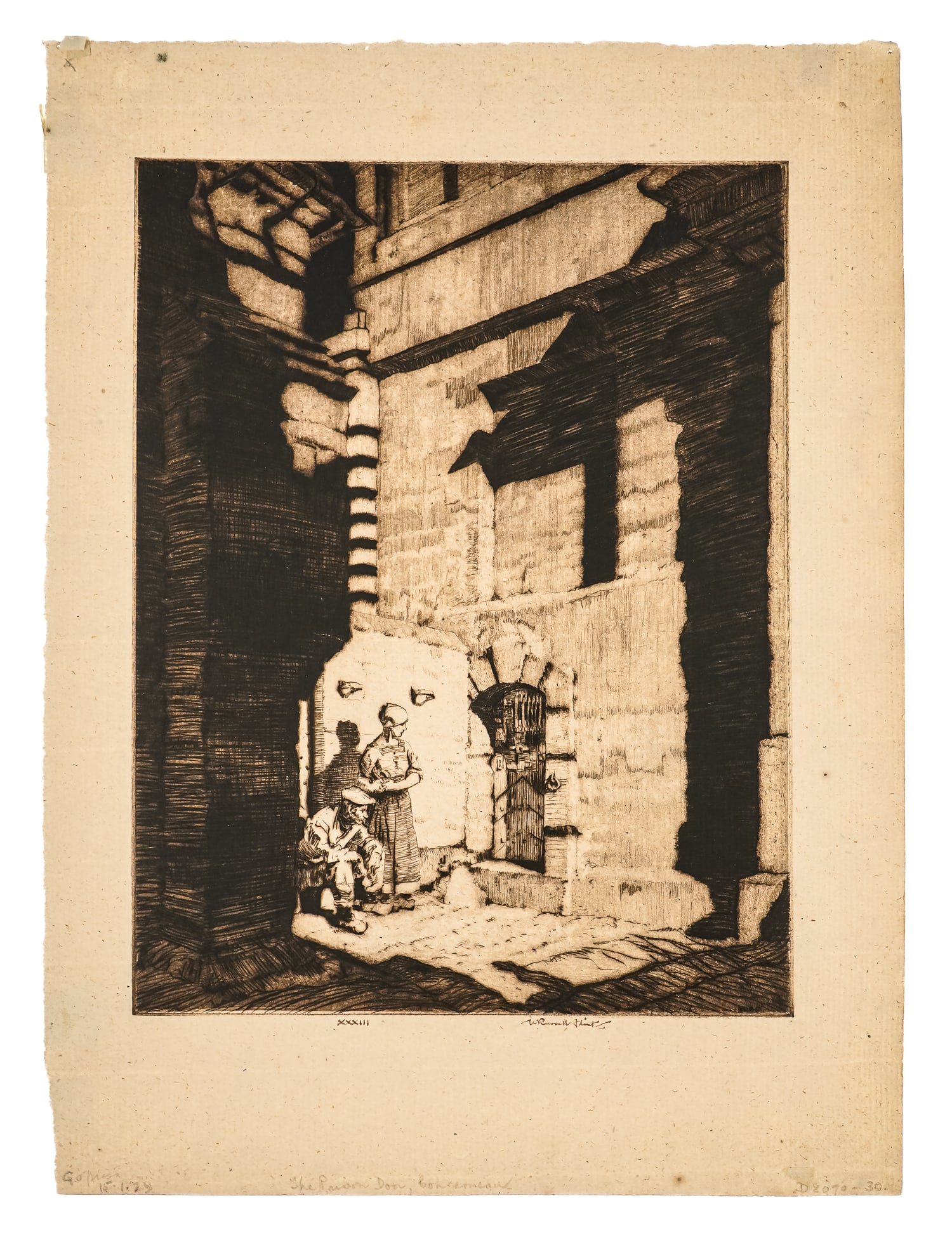 Sir William Russell Flint (EN 1880-1969) The Prison Door, Concarneau: Sir William Russell Flint (English 1880-1969) The Prison Door, Concarneau- etching and aquatint, signed and identifed lower margin, plate 10 x7.5" 13 x 10.5" sheet.