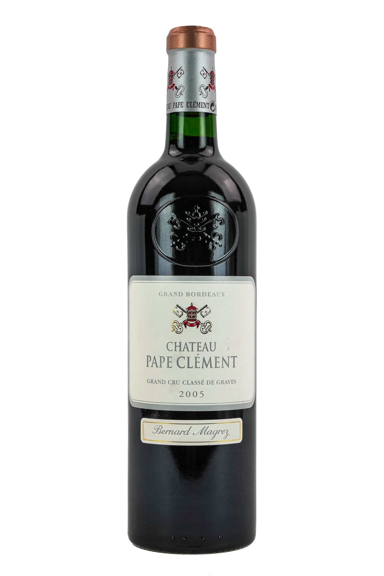 10 Bottles 2005 Chateau Pape Clement Red Wine: 10 bottles of 2005 Chateau Pape Clement red wine. Some labels with marks and stains. Overall good condition. Sold to benefit The Lake Champlain Land Trust. Local Pick up only