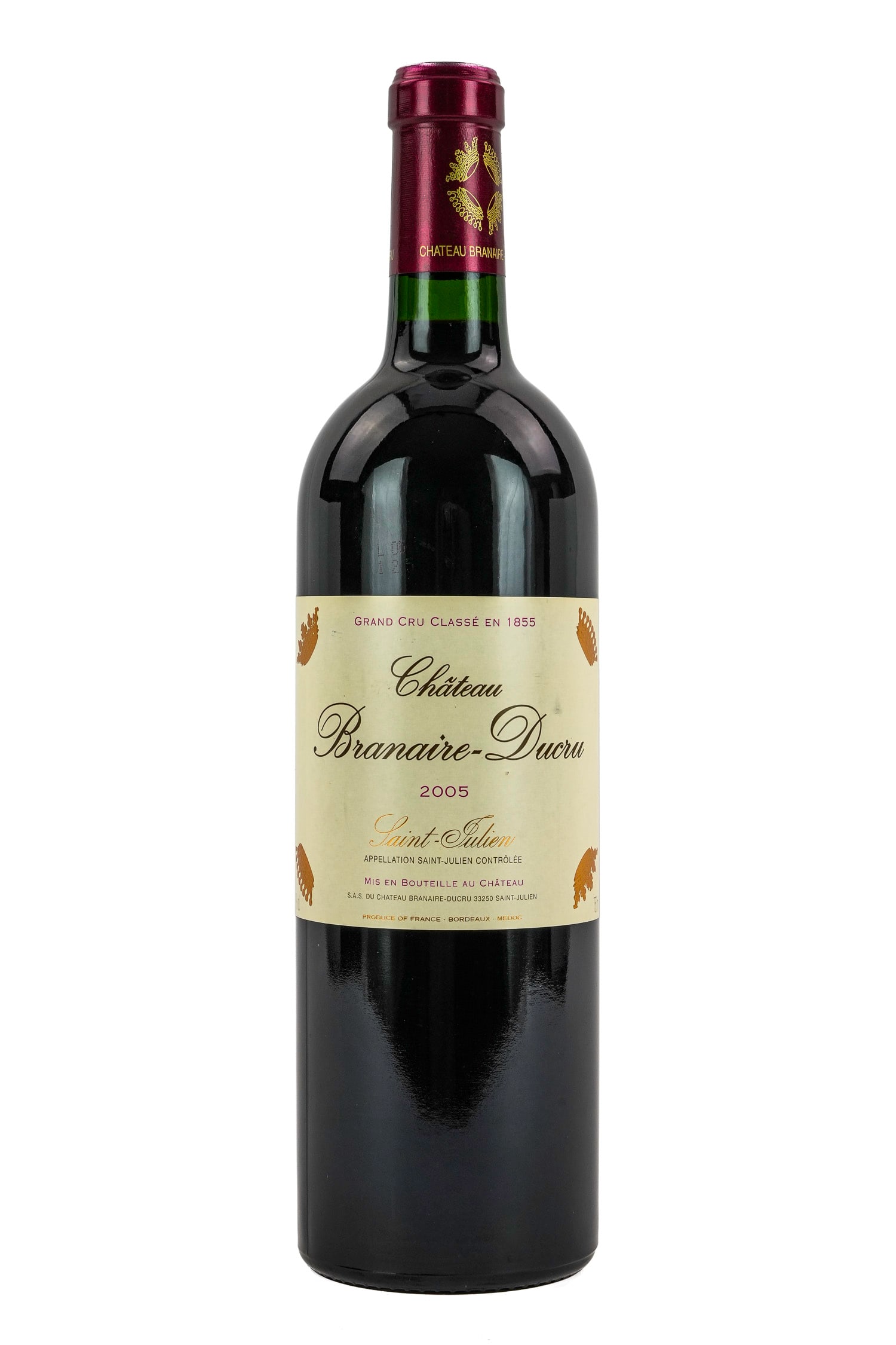 11 Bottles 2005Chateau Branaire-Ducru Saint-Julien Red Wine: 11 bottles of 2005 Chateau Branaire-Ducru St. Julien red wine. Some wear to some labels. Overall good condition. Sold to benefit The Lake Champlain Land Trust. Local Pick up only