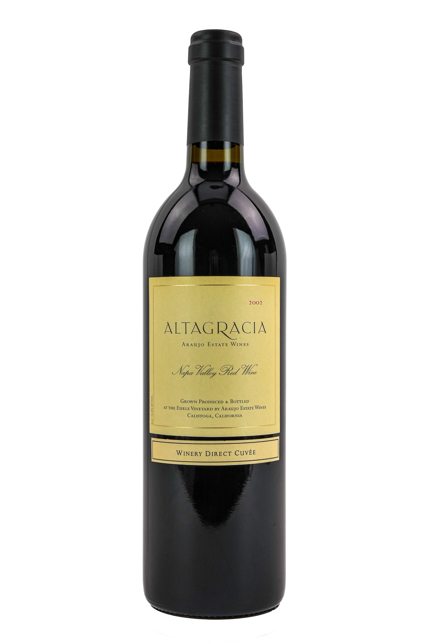 26 Bottles Altagracia Napa Valley Wine: 13 bottles of Altagracia Araujo Estate Wines, Napa Valley. Including 3 2002 bottles, 2 2003 bottles, 5 2004 bottles, 7 2005 bottles, 3 2006 bottles, and 6 2007 bottle. Good condition. Sold to benefit 