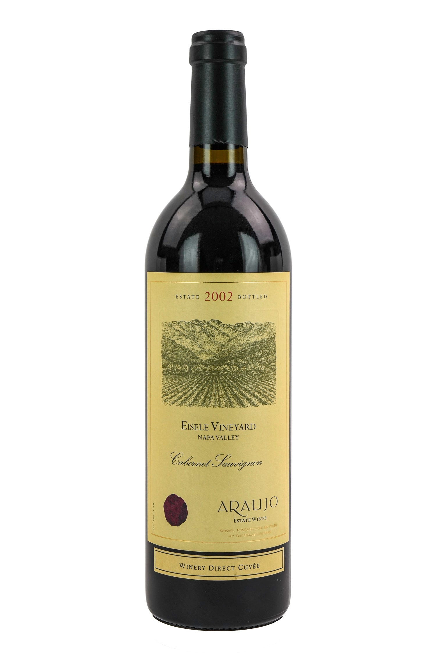 7 Bottles Eisele Vineyard Araujo Cabernet Wine: 7 bottles of Eisele Vineyard Napa Valley Araujo Cabernet Sauvignon. 1 2002 bottle, 1 2004 bottle, 2 2005 bottles, 2 2006 bottles, and 1 2007 bottles. Overall good condition. Sold to benefit The Lake C