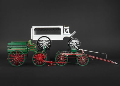 Three Miniature Horse Drawn Wagons