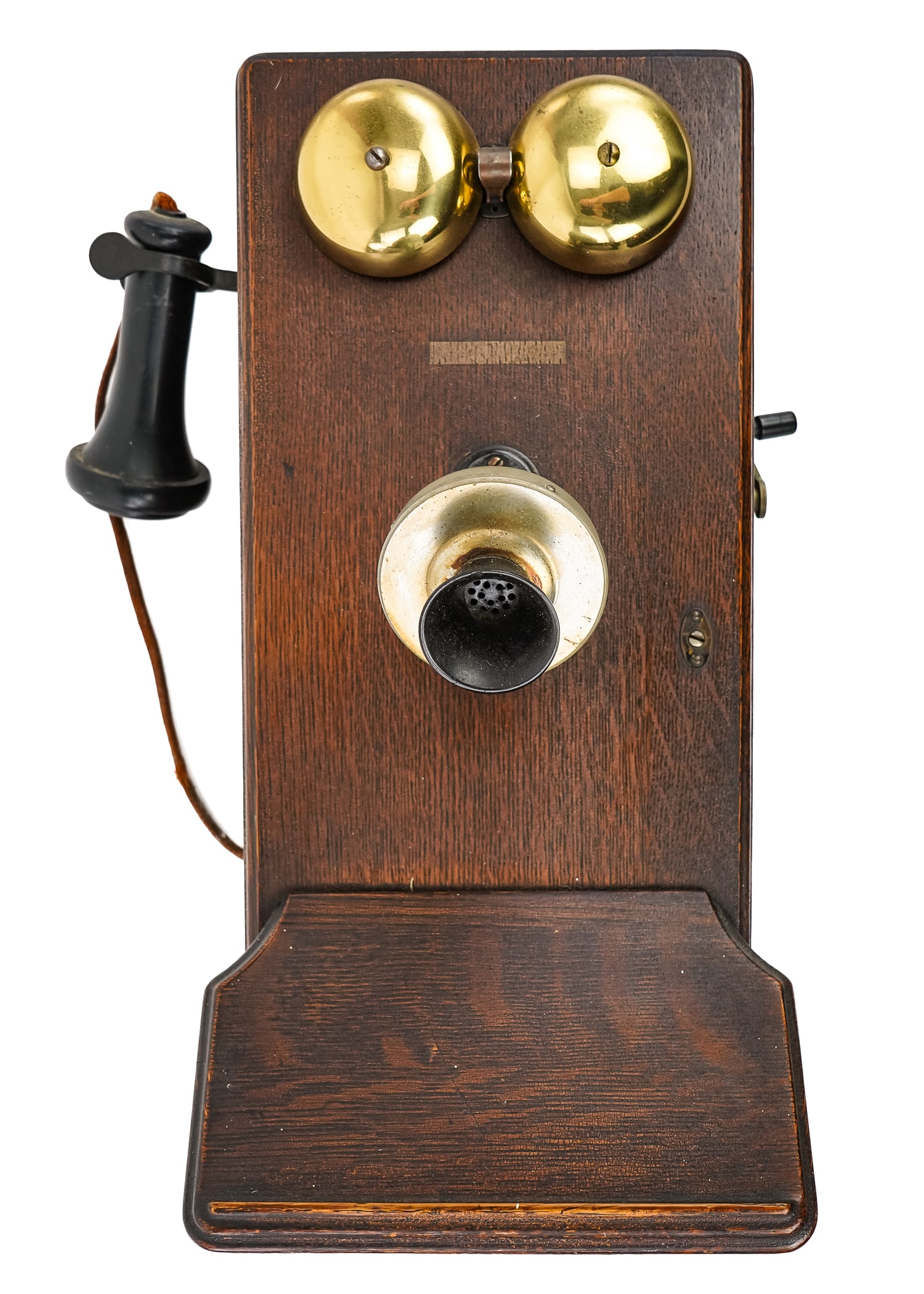Oak Cased Hand Crank Wall Telephone: 1913 Western Electric oak cased hand crank wall telephone, old finish, excellent condition (not tested), ht 20 1/2"